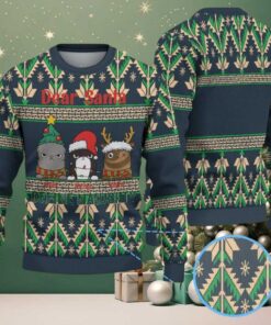 Dark Green Ugly Christmas Sweater with Beige and Green Tree Pattern Featuring Funny Grumpy Pets “Dear Santa Define Naughty”