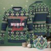 Teal Ugly Christmas Sweater with White Snowflake Pattern Featuring Santa Dinosaur