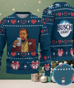 Dark Teal & Red Heart Pattern “Busch Light Leonardo Cheers” Ugly Christmas Sweater
