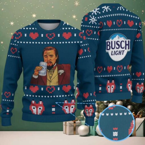 Dark Teal & Red Heart Pattern “Busch Light Leonardo Cheers” Ugly Christmas Sweater