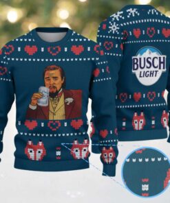 Dark Teal & Red Heart Pattern “Busch Light Leonardo Cheers” Ugly Christmas Sweater