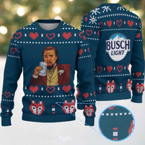 Dark Teal & Red Heart Pattern “Busch Light Leonardo Cheers” Ugly Christmas Sweater