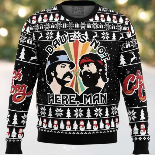Dave’s Not Here Man Cheech and Chong Ugly Christmas Sweater