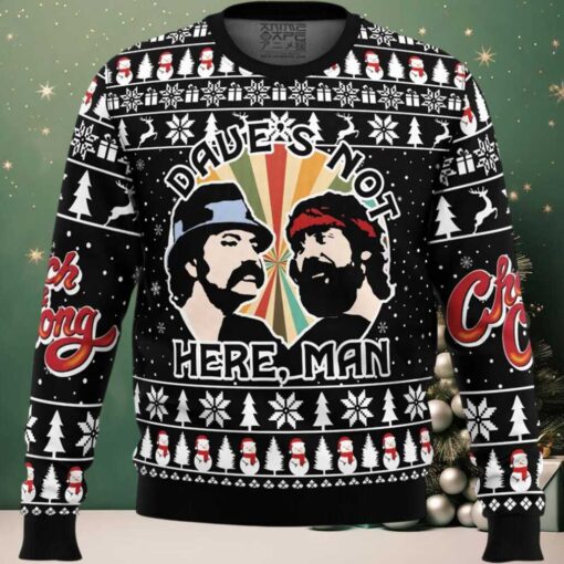 Dave’s Not Here Man Cheech and Chong Ugly Christmas Sweater