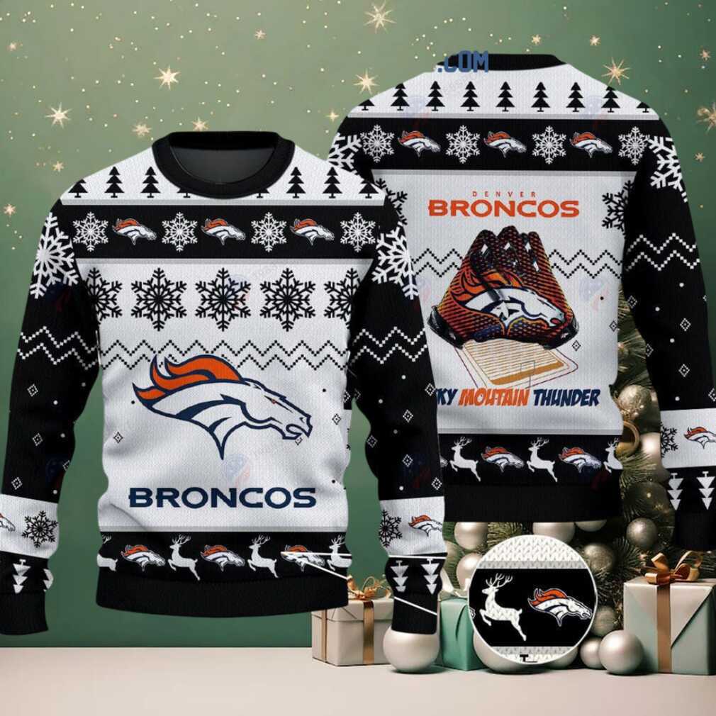 Denver Broncos Rocky Mountain Thunder Christmas Ugly Sweater, hoodie, sweater, long sleeve and tank top Denver Broncos Rocky Mountain Thunder Christmas Ugly Sweater Front View