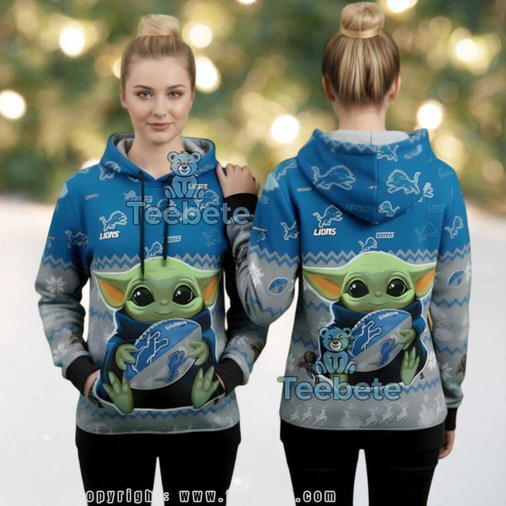 Detroit Lions Baby Yoda Grogu Football Hug 3D Ugly Christmas Hoodie Detroit Lions Baby Yoda Grogu Football Hug 3D Ugly Christmas Hoodie
