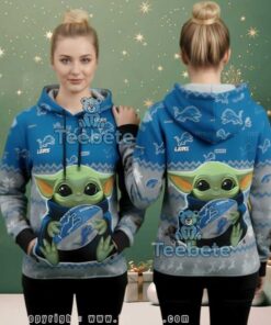 Detroit Lions Baby Yoda Grogu Football Hug 3D Ugly Christmas Hoodie