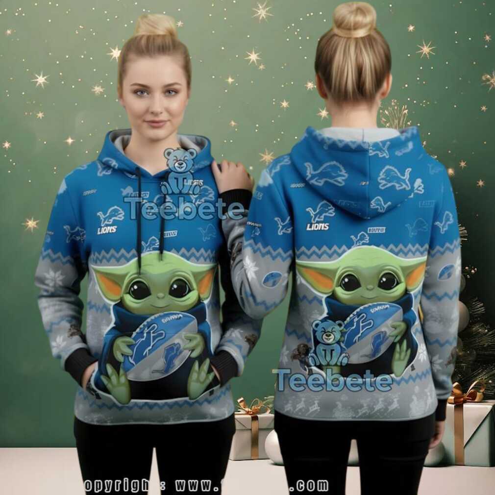 Detroit Lions Baby Yoda Grogu Football Hug 3D Ugly Christmas Hoodie Detroit Lions Baby Yoda Grogu Football Hug 3D Ugly Christmas Hoodie