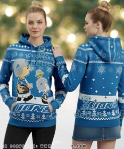 Detroit Lions Charlie Brown Snoopy Woodstock 3D Ugly Christmas Hoodie Detroit Lions Charlie Brown Snoopy Woodstock 3D Ugly Christmas Hoodie