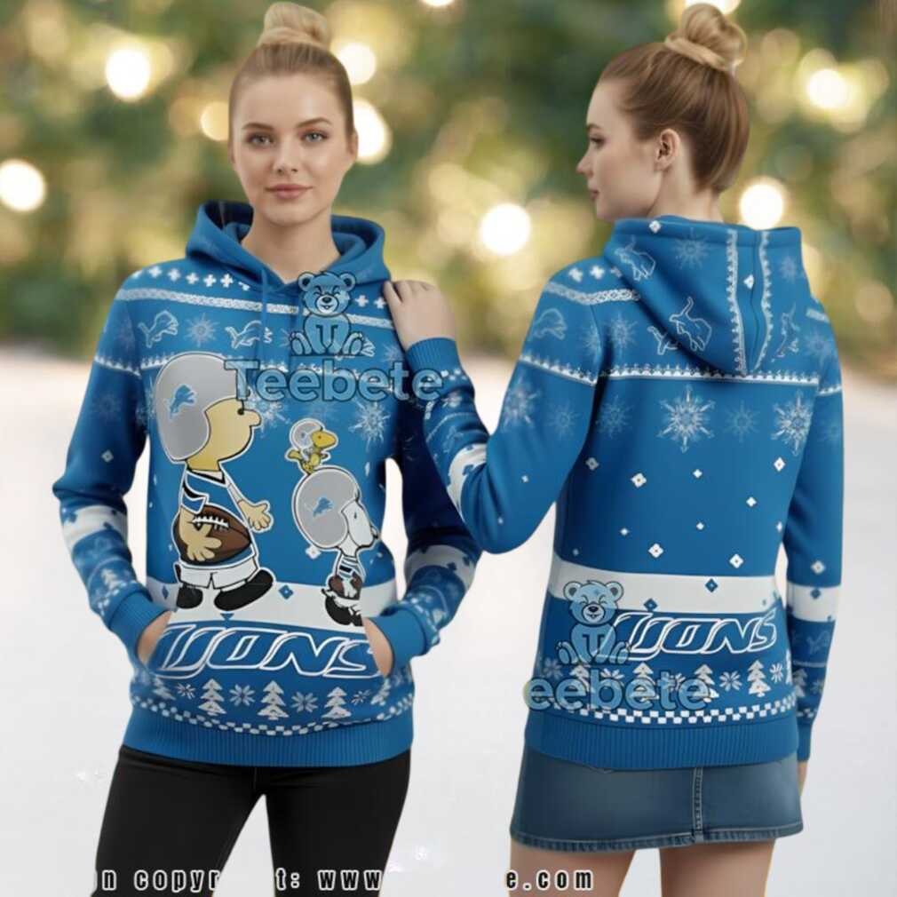 Detroit Lions Charlie Brown Snoopy Woodstock 3D Ugly Christmas Hoodie Detroit Lions Charlie Brown Snoopy Woodstock 3D Ugly Christmas Hoodie