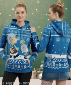 Detroit Lions Charlie Brown Snoopy Woodstock 3D Ugly Christmas Hoodie