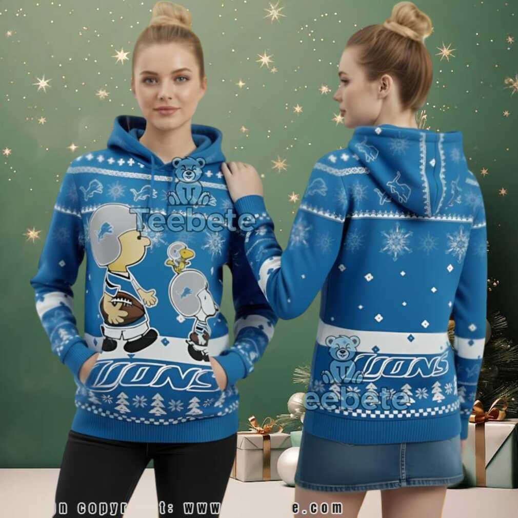 Detroit Lions Charlie Brown Snoopy Woodstock 3D Ugly Christmas Hoodie Detroit Lions Charlie Brown Snoopy Woodstock 3D Ugly Christmas Hoodie