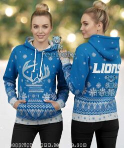 Detroit Lions Christmas Deer Head 3D Ugly Hoodie Detroit Lions Christmas Deer Head 3D Ugly Hoodie