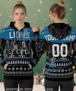 Detroit Lions Christmas Game Day Custom Name Ugly Christmas 3D Hoodie, hoodie, sweater, long sleeve and tank top Detroit Lions Christmas Game Day Custom Name Ugly Christmas 3D Hoodie