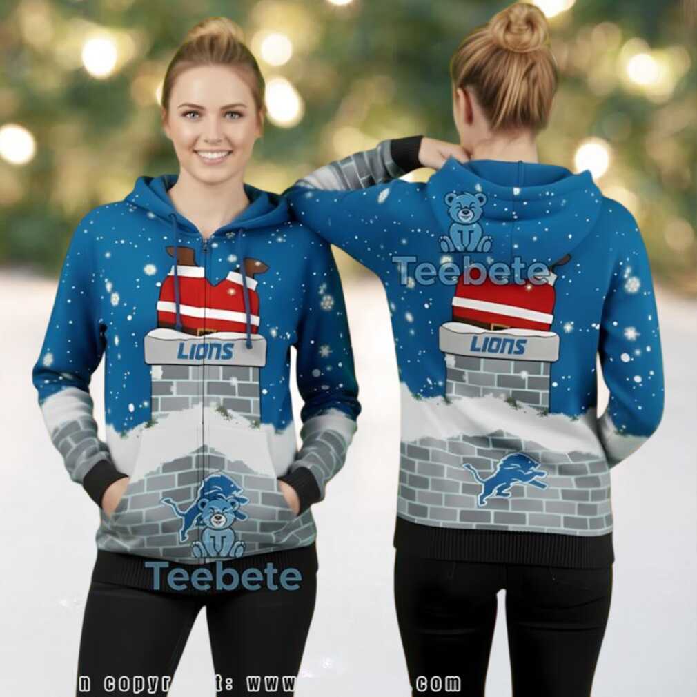 Detroit Lions Christmas Santa Stuck In Chimney 3D Ugly Hoodie Detroit Lions Christmas Santa Stuck In Chimney 3D Ugly Hoodie