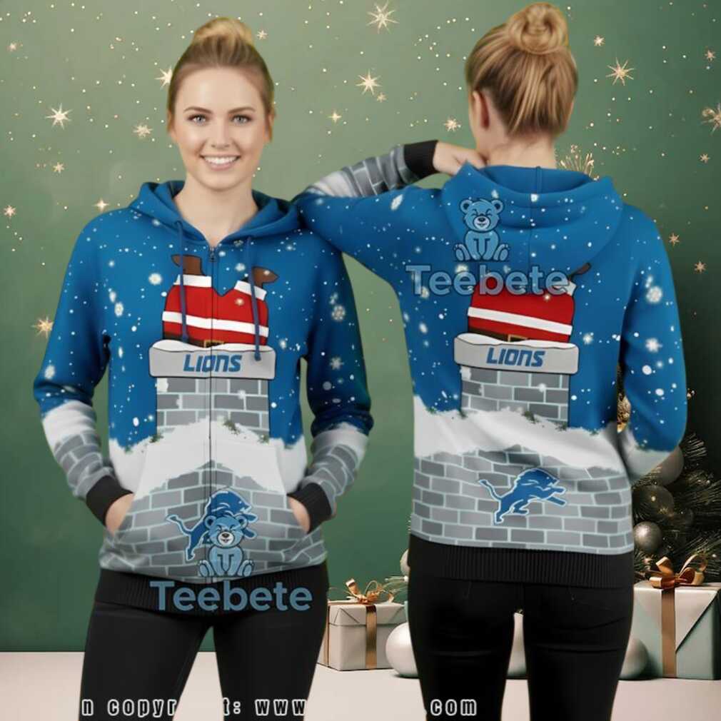 Detroit Lions Christmas Santa Stuck In Chimney 3D Ugly Hoodie Detroit Lions Christmas Santa Stuck In Chimney 3D Ugly Hoodie