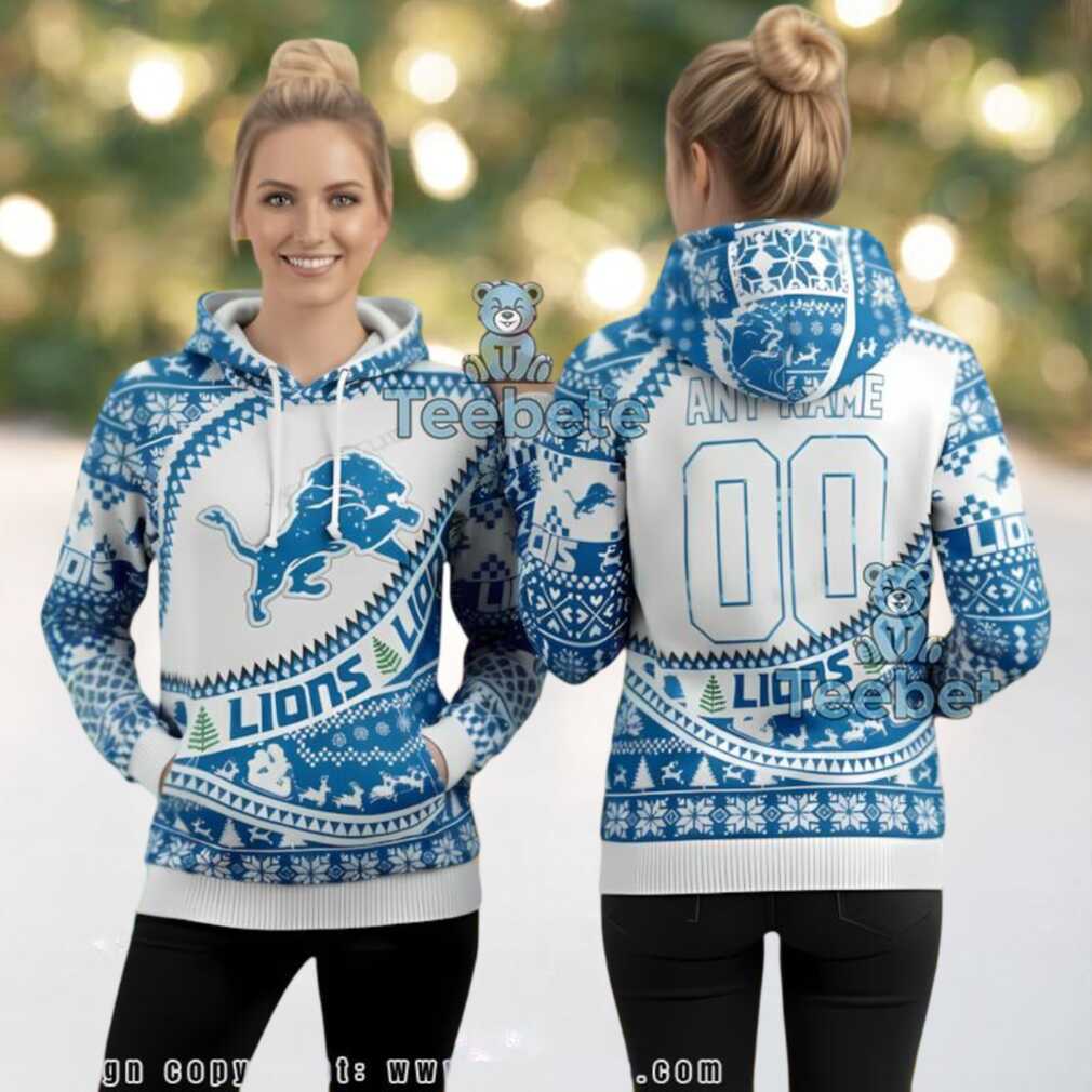 Detroit Lions Custom Ugly Christmas 3D Hoodie Gift For Fan, hoodie, sweater, long sleeve and tank top Detroit Lions Custom Ugly Christmas 3D Hoodie Gift For Fan with festive design