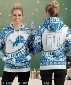Detroit Lions Custom Ugly Christmas 3D Hoodie Gift For Fan, hoodie, sweater, long sleeve and tank top Detroit Lions Custom Ugly Christmas 3D Hoodie Gift For Fan
