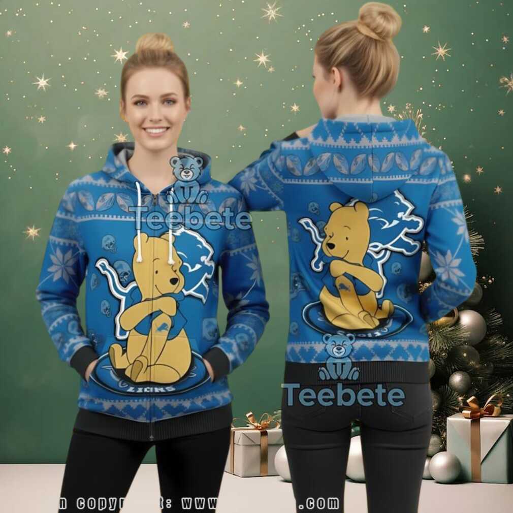 Detroit Lions Disney Winnie The Pooh Ugly 3D Hoodie Print, hoodie, sweater, long sleeve and tank top Detroit Lions Disney Winnie The Pooh Ugly 3D Hoodie Print worn by a fan