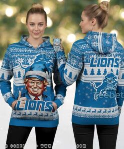 Detroit Lions Donald Trump Christmas Hat Ugly 3D Hoodie