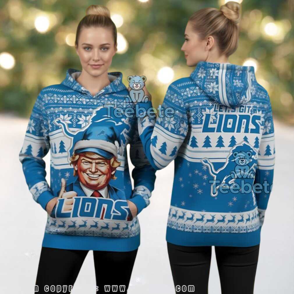 Detroit Lions Donald Trump Christmas Hat Ugly 3D Hoodie, hoodie, sweater, long sleeve and tank top Detroit Lions Donald Trump Christmas Hat Ugly 3D Hoodie front view