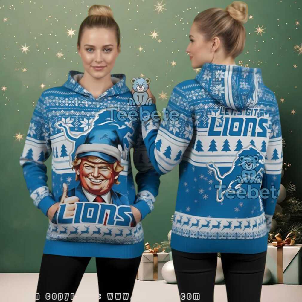 Detroit Lions Donald Trump Christmas Hat Ugly 3D Hoodie, hoodie, sweater, long sleeve and tank top Detroit Lions Donald Trump Christmas Hat Ugly 3D Hoodie back view