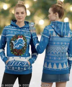 Detroit Lions Festive Wreath Ugly 3D Hoodie Print Pullover Apparel Detroit Lions Festive Wreath Ugly 3D Hoodie Print Pullover Apparel
