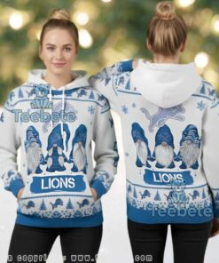 Detroit Lions Funny Gnomes Ugly Christmas 3D Pullover Hoodie Detroit Lions Funny Gnomes Ugly Christmas 3D Pullover Hoodie