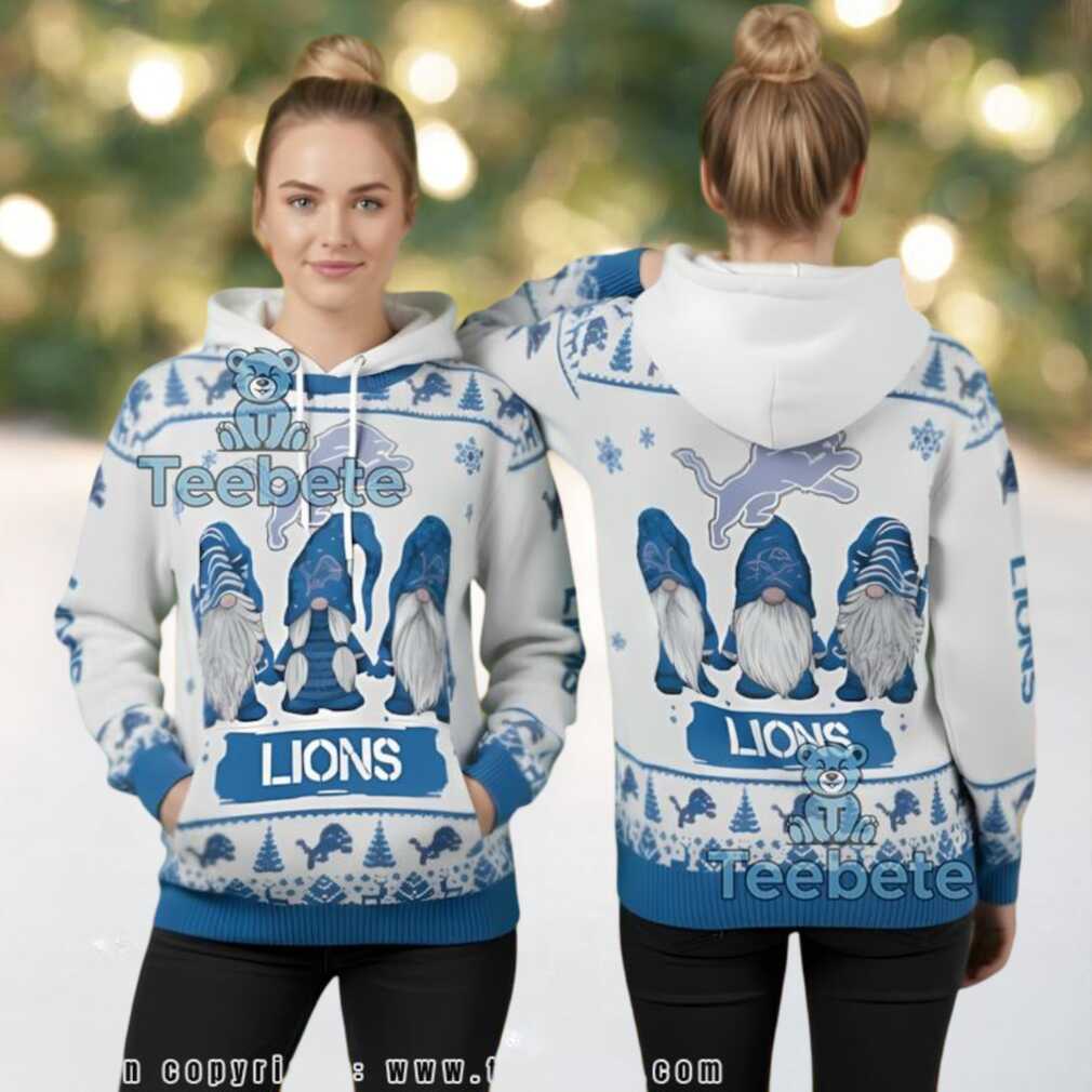 Detroit Lions Funny Gnomes Ugly Christmas 3D Pullover Hoodie Detroit Lions Funny Gnomes Ugly Christmas 3D Pullover Hoodie