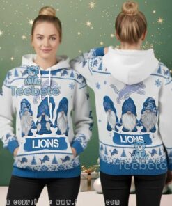 Detroit Lions Funny Gnomes Ugly Christmas 3D Pullover Hoodie