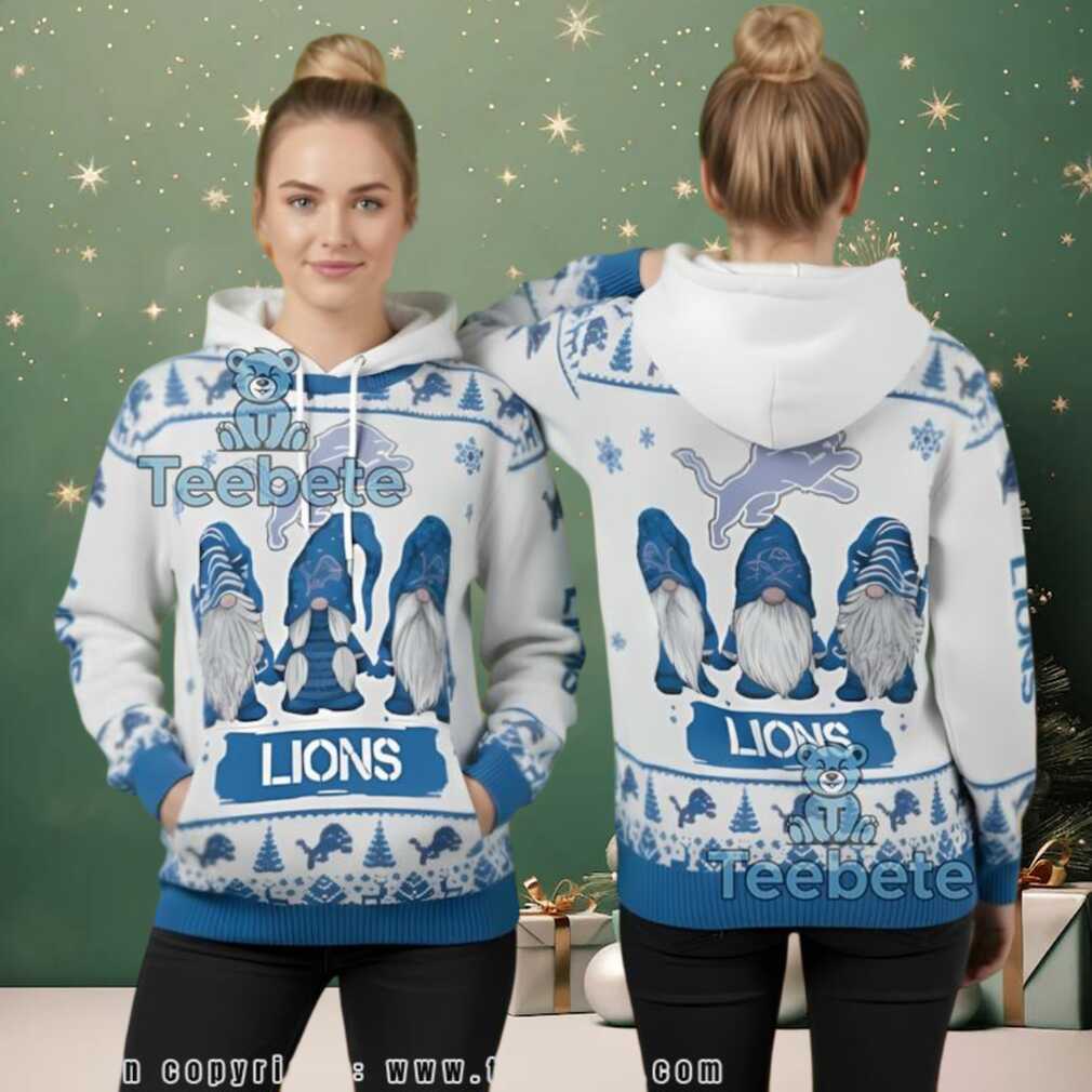 Detroit Lions Funny Gnomes Ugly Christmas 3D Pullover Hoodie Detroit Lions Funny Gnomes Ugly Christmas 3D Pullover Hoodie