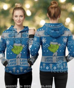 Detroit Lions Grinch Team Spirit Christmas Light 3D Ugly Hoodie Detroit Lions Grinch Team Spirit Christmas Light 3D Ugly Hoodie