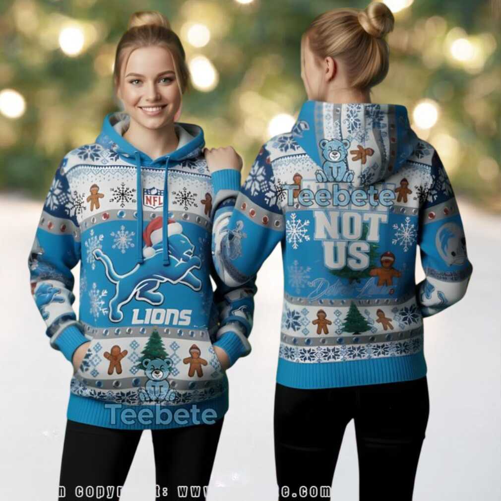 Detroit Lions Holiday Gingerbread Pattern Ugly Christmas 3D Hoodie, hoodie, sweater, long sleeve and tank top Detroit Lions Holiday Gingerbread Pattern Ugly Christmas 3D Hoodie front view