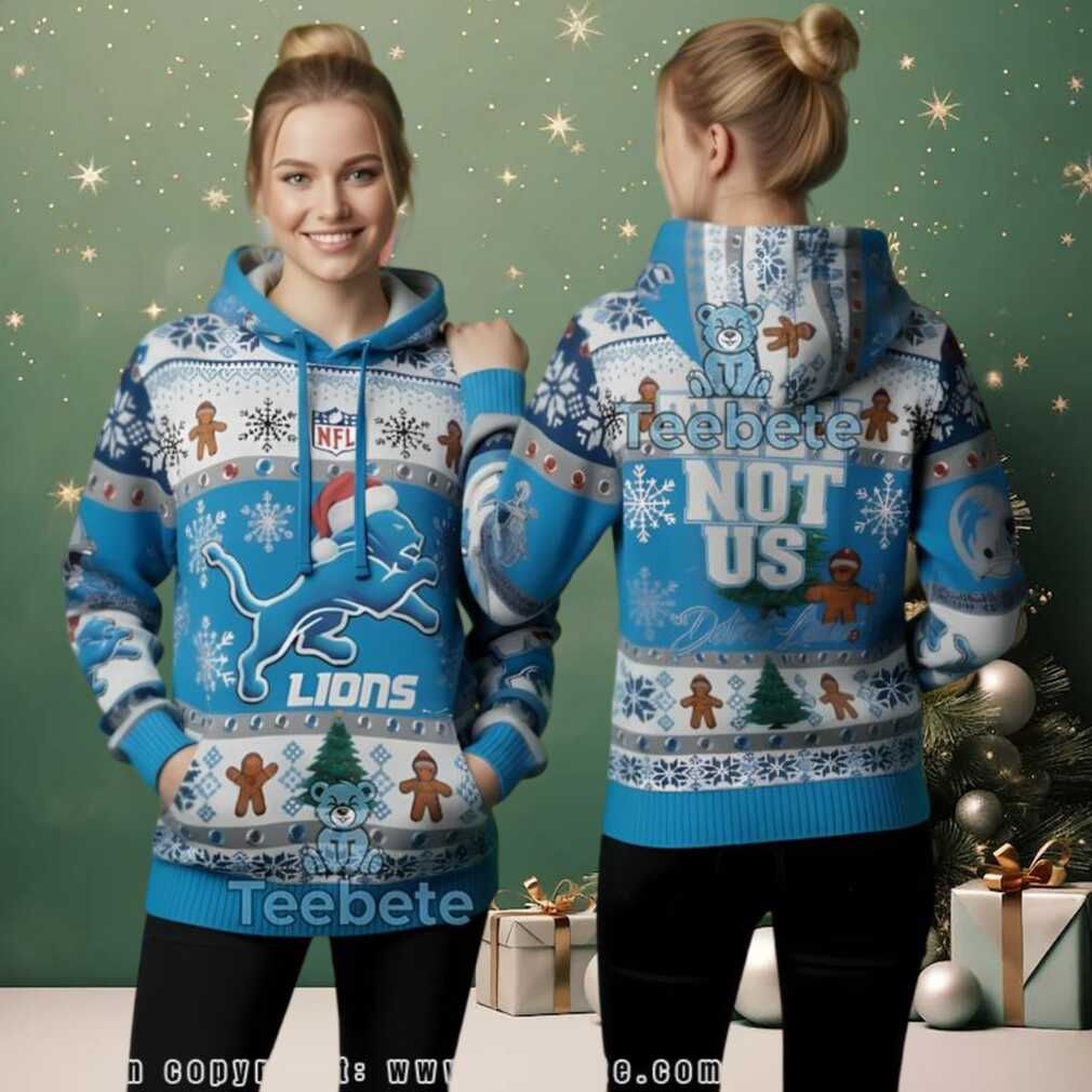 Detroit Lions Holiday Gingerbread Pattern Ugly Christmas 3D Hoodie, hoodie, sweater, long sleeve and tank top Detroit Lions Holiday Gingerbread Pattern Ugly Christmas 3D Hoodie back view