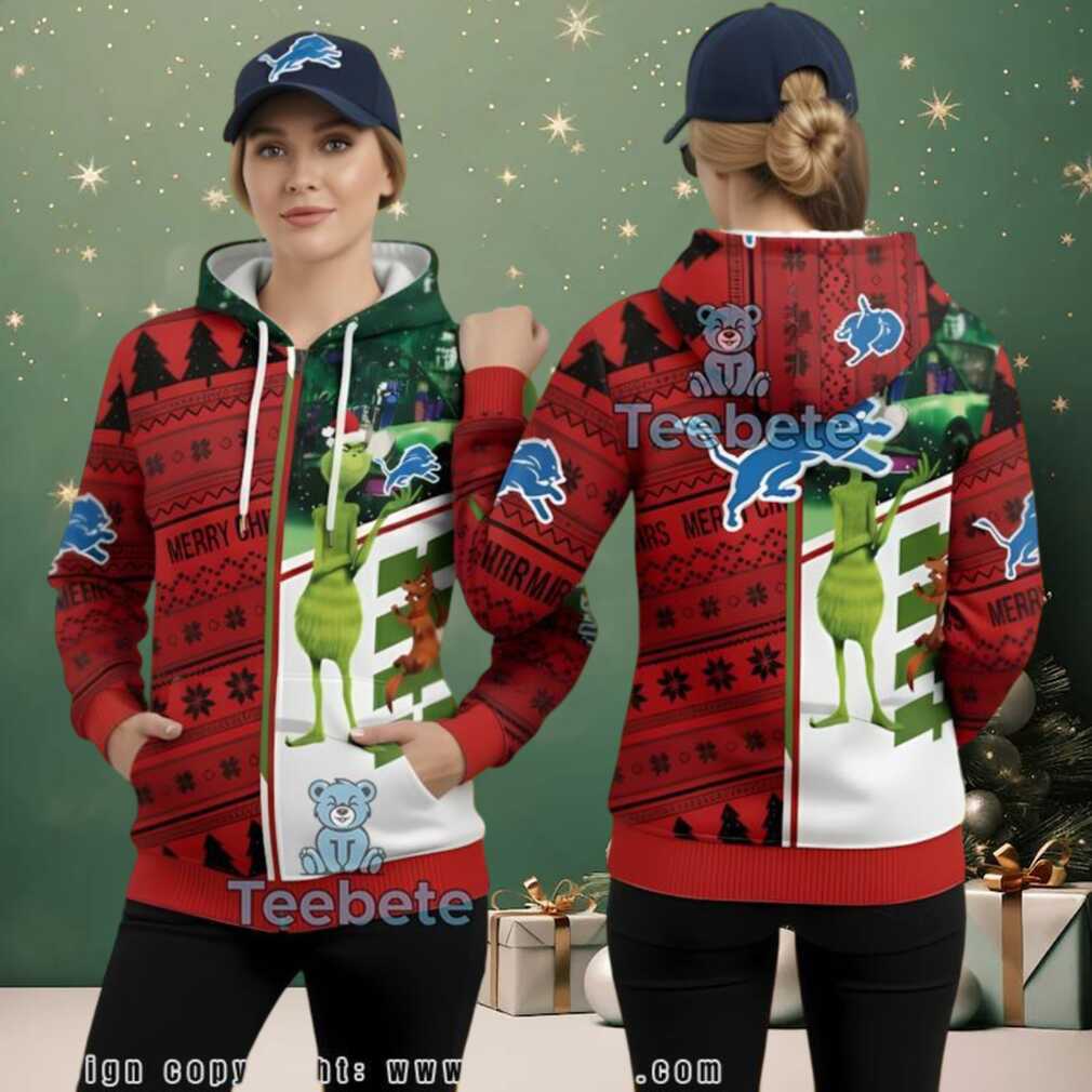 Detroit Lions Holiday Grinch Stole Christmas Ugly 3D Zip Up Hoodie Detroit Lions Holiday Grinch Stole Christmas Ugly 3D Zip Up Hoodie