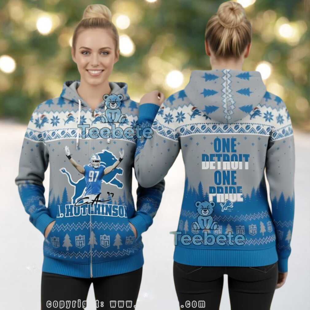 Detroit Lions One Pride Aidan Hutchinson Ugly 3D Full Zip Hoodie Detroit Lions One Pride Aidan Hutchinson Ugly 3D Full Zip Hoodie