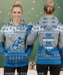 Detroit Lions One Pride Aidan Hutchinson Ugly 3D Full Zip Hoodie