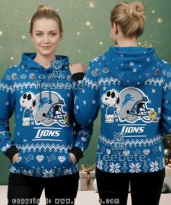 Detroit Lions Peanuts Snoopy Woodstock Blue 3D Ugly Christmas Hoodie, hoodie, sweater, long sleeve and tank top Detroit Lions Peanuts Snoopy Woodstock Blue 3D Ugly Christmas Hoodie