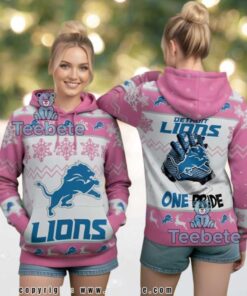 Detroit Lions Pink Winter Pattern Ugly Christmas 3D Pullover Hoodie