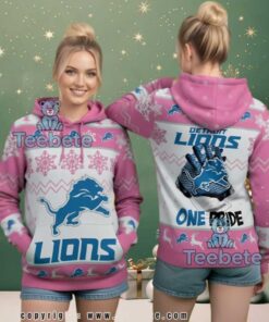 Detroit Lions Pink Winter Pattern Ugly Christmas 3D Pullover Hoodie
