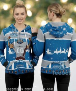 Detroit Lions Player Mascot Ugly Christmas 3D Zip Hoodie Detroit Lions Player Mascot Ugly Christmas 3D Zip Hoodie