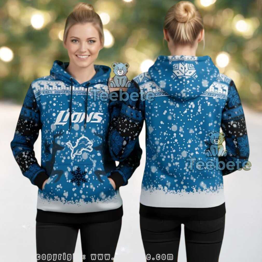Detroit Lions Reindeer Pattern Ugly Christmas 3D Hoodie Detroit Lions Reindeer Pattern Ugly Christmas 3D Hoodie
