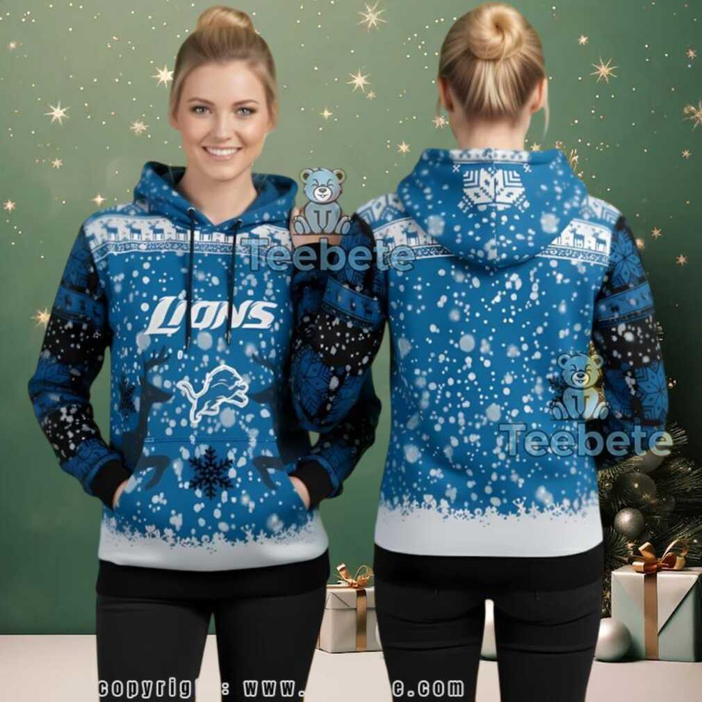 Detroit Lions Reindeer Pattern Ugly Christmas 3D Hoodie Detroit Lions Reindeer Pattern Ugly Christmas 3D Hoodie