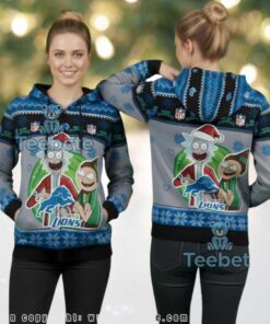 Detroit Lions Rick Morty Christmas Ugly 3D Hoodie Fan Gear Detroit Lions Rick Morty Christmas Ugly 3D Hoodie Fan Gear