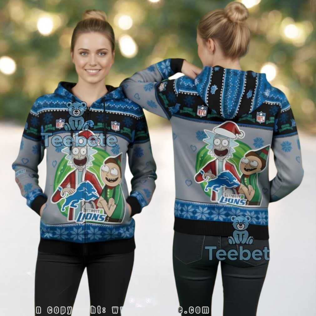 Detroit Lions Rick Morty Christmas Ugly 3D Hoodie Fan Gear Detroit Lions Rick Morty Christmas Ugly 3D Hoodie Fan Gear