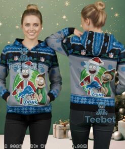 Detroit Lions Rick Morty Christmas Ugly 3D Hoodie Fan Gear