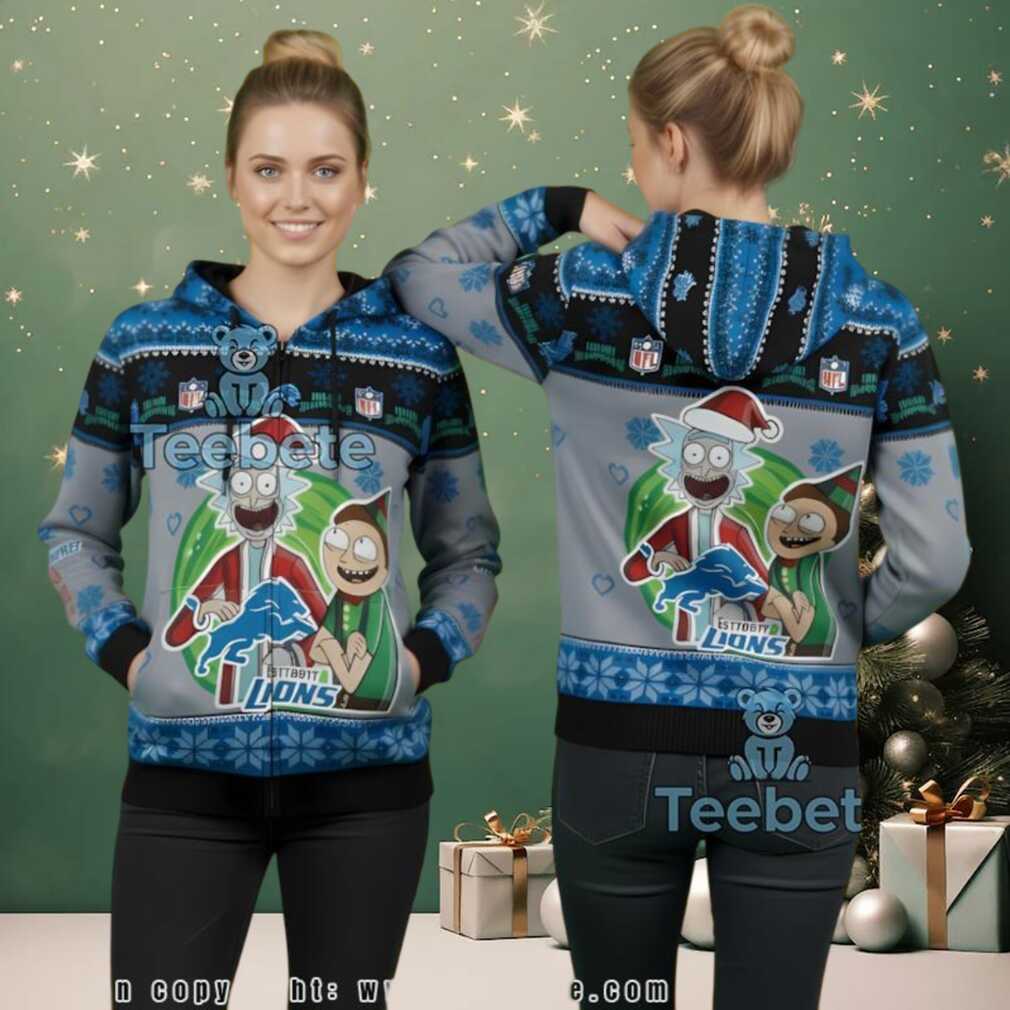 Detroit Lions Rick Morty Christmas Ugly 3D Hoodie Fan Gear Detroit Lions Rick Morty Christmas Ugly 3D Hoodie Fan Gear