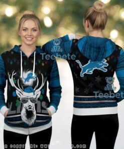 Detroit Lions Santa Reindeer Ugly Christmas 3D Hoodie Design Detroit Lions Santa Reindeer Ugly Christmas 3D Hoodie Design