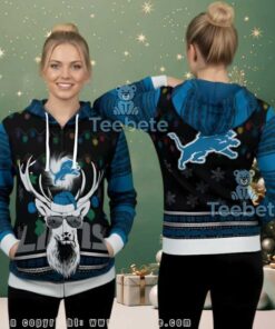 Detroit Lions Santa Reindeer Ugly Christmas 3D Hoodie Design