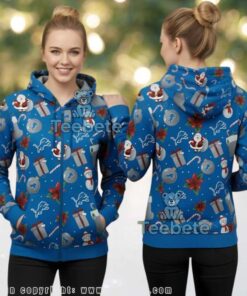 Detroit Lions Santa Snowman Ugly Christmas 3D Hoodie Zip Up Detroit Lions Santa Snowman Ugly Christmas 3D Hoodie Zip Up